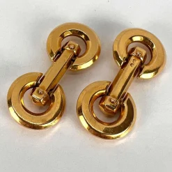 Pamono French 18k Yellow Gold Mecan Elde Hexagonal Circle Cufflinks, 1940s, Set of 2><noscript><img width=