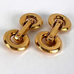 Pamono French 18k Yellow Gold Mecan Elde Hexagonal Circle Cufflinks, 1940s, Set of 2><noscript><img width=