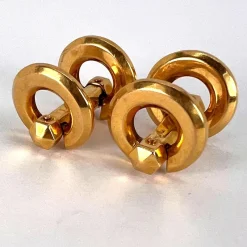 Pamono French 18k Yellow Gold Mecan Elde Hexagonal Circle Cufflinks, 1940s, Set of 2><noscript><img width=