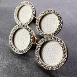 Pamono French 18k Yellow Gold Platinum Diamond and Enamel Cufflinks, 1920s, Set of 2><noscript><img width=
