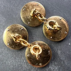 Pamono French 18k Yellow Gold Platinum Diamond and Enamel Cufflinks, 1920s, Set of 2><noscript><img width=