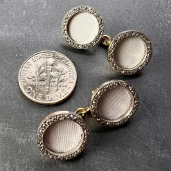 Pamono French 18k Yellow Gold Platinum Diamond and Enamel Cufflinks, 1920s, Set of 2><noscript><img width=