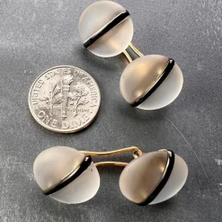 Online Pamono French 18k Yellow Gold Rock Crystal Enamel Stripe Cufflinks, 1930s, Set of 2