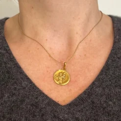 Online Pamono French 18k Yellow Gold St Christopher Charm Pendant Medal by Augis, 1930s