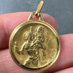 Online Pamono French 18k Yellow Gold St Christopher Charm Pendant Medal by Augis, 1930s