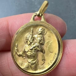 Online Pamono French 18k Yellow Gold St Christopher Charm Pendant Medal by Augis, 1930s
