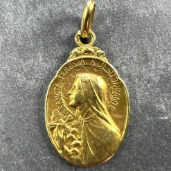 Pamono French 18k Yellow Gold St Therese Charm Medal Pendant by Becker, 1890s> Necklaces