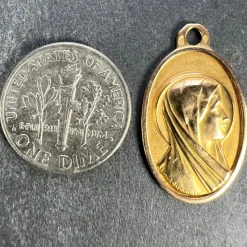 Pamono French 18k Yellow Gold Virgin Mary Charm Pendant Medal by Paul Brandt, 1950s><noscript><img width=