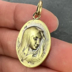 Hot Pamono French 18k Yellow Gold Virgin Mary Charm Pendant Medal from Rasumny, 1890s