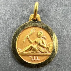 Clearance Pamono French 18k Yellow Gold Zodiac Virgo Charm Pendant, 1950s