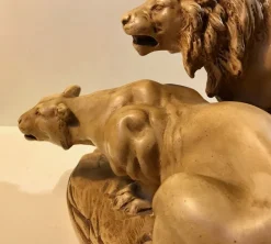 Sale Pamono French L'Affut Art Deco Sculpture of Lions by A. Martinez, Paris 1924