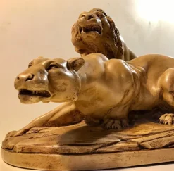 Sale Pamono French L'Affut Art Deco Sculpture of Lions by A. Martinez, Paris 1924