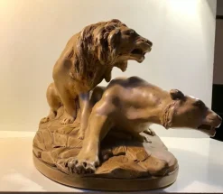 Sale Pamono French L'Affut Art Deco Sculpture of Lions by A. Martinez, Paris 1924