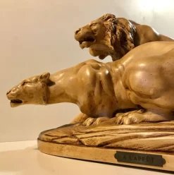 Sale Pamono French L'Affut Art Deco Sculpture of Lions by A. Martinez, Paris 1924