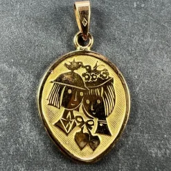 New Pamono French Les Amoureux De Peynet Lovers 18k Yellow Gold Charm Pendant, 1960s