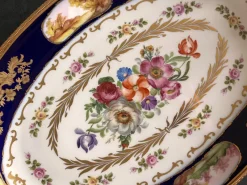 Pamono French Louis XV Hand-Painted Blue Ceramic Stand, 1890s> Serving Dishes
