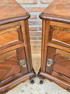 Pamono French Louis XV Style Walnut & Marquetry Bedside Tables, Set of 2><noscript><img width=