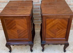 Pamono French Louis XV Style Walnut & Marquetry Bedside Tables, Set of 2><noscript><img width=