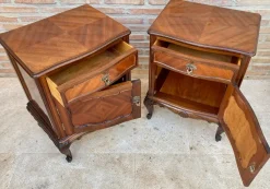 Pamono French Louis XV Style Walnut & Marquetry Bedside Tables, Set of 2><noscript><img width=