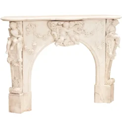 Pamono French Louis XV Style White Marble Fireplace with Cupids, 1800s><noscript><img width=