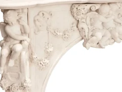 Pamono French Louis XV Style White Marble Fireplace with Cupids, 1800s><noscript><img width=