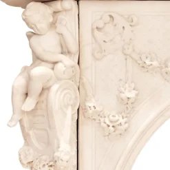 Pamono French Louis XV Style White Marble Fireplace with Cupids, 1800s><noscript><img width=