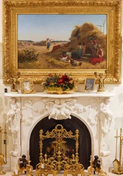 Pamono French Louis XV Style White Marble Fireplace with Cupids, 1800s><noscript><img width=