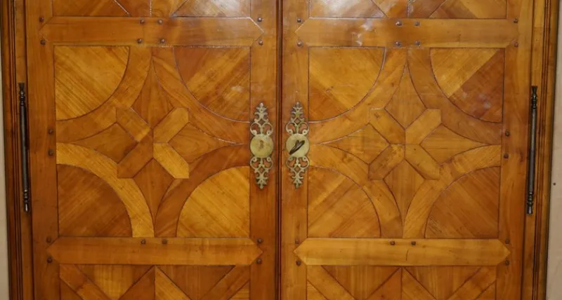 Pamono French Louis XVI Parquetry Burr Walnut Panelled Wardrobe> Cabinets & Wardrobes