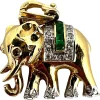 Pamono French Lucky Elephant Emerald Diamond Ruby 18k Yellow Gold Charm Pendant, 1950s> Necklaces