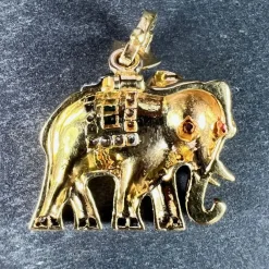 Pamono French Lucky Elephant Emerald Diamond Ruby 18k Yellow Gold Charm Pendant, 1950s><noscript><img width=