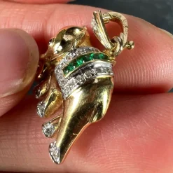 Pamono French Lucky Elephant Emerald Diamond Ruby 18k Yellow Gold Charm Pendant, 1950s><noscript><img width=