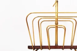 Pamono French Magazine Rack in Brass and Wood attributed to Jacques Adnet, 20th Century><noscript><img width=