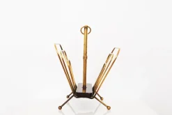 Pamono French Magazine Rack in Brass and Wood attributed to Jacques Adnet, 20th Century><noscript><img width=