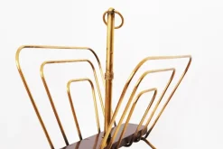 Pamono French Magazine Rack in Brass and Wood attributed to Jacques Adnet, 20th Century><noscript><img width=