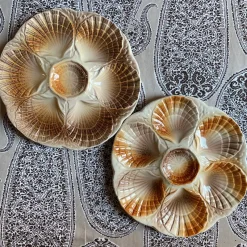 Pamono French Majolica Oyster Shell Plates from Sarreguemines, 1950s, Set of 6> Dinner Plates & Bowls