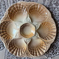 Pamono French Majolica Oyster Shell Plates from Sarreguemines, 1950s, Set of 6><noscript><img width=