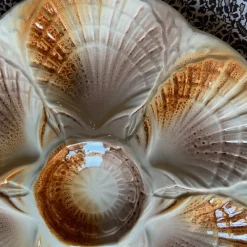 Pamono French Majolica Oyster Shell Plates from Sarreguemines, 1950s, Set of 6><noscript><img width=