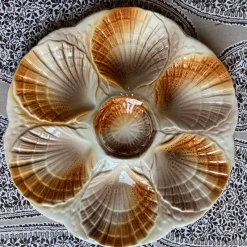 Pamono French Majolica Oyster Shell Plates from Sarreguemines, 1950s, Set of 6><noscript><img width=