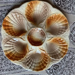 Pamono French Majolica Oyster Shell Plates from Sarreguemines, 1950s, Set of 6><noscript><img width=