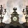 Discount Pamono French Mantel Clock with Candlesticks in Bronze, 1880s, Set of 3