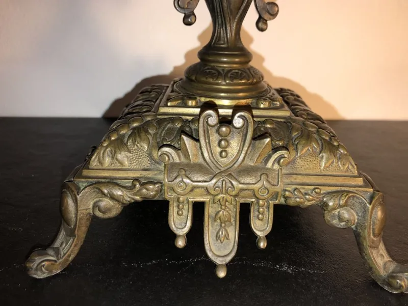 Discount Pamono French Mantel Clock with Candlesticks in Bronze, 1880s, Set of 3