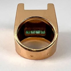 New Pamono French Marin Paris Green Emerald 18 Karat Yellow Gold Tank Pinky Ring, 1940s