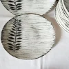Pamono French Matt Glazed Ceramic Dinner Plate with Black Olive Leaf from Salins Toledo, 1960s, Set of 17> Dinner Plates & Bowls