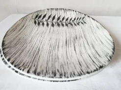 Pamono French Matt Glazed Ceramic Dinner Plate with Black Olive Leaf from Salins Toledo, 1960s, Set of 17><noscript><img width=