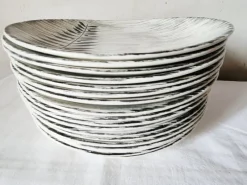 Pamono French Matt Glazed Ceramic Dinner Plate with Black Olive Leaf from Salins Toledo, 1960s, Set of 17><noscript><img width=