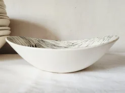 Pamono French Matt Glazed Ceramic Dessert Bowls with Black Olive Leaf from Salins Toledo, 1960s, Set of 11><noscript><img width=