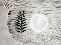 Pamono French Matt Glazed Ceramic Dessert Bowls with Black Olive Leaf from Salins Toledo, 1960s, Set of 11><noscript><img width=