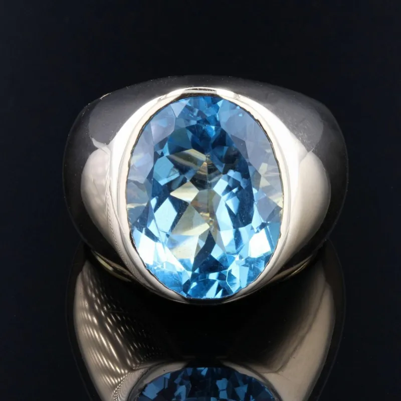 Clearance Pamono French Modern 10 Carat Topaz and 18 Karat Yellow Gold Bangle Ring