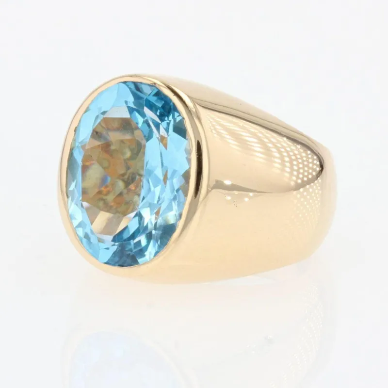 Clearance Pamono French Modern 10 Carat Topaz and 18 Karat Yellow Gold Bangle Ring