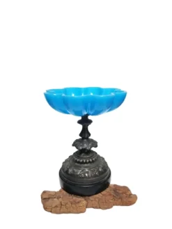 Pamono French Napoleon III Blue Opaline Glass Compotiere Table Centerpiece, 1890s> Bowls
